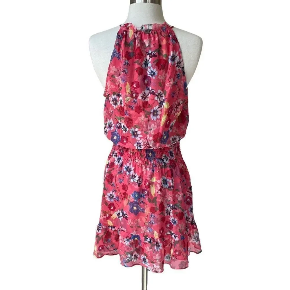 Parker Serenity 100% Silk Cocktail Party Mini Dress Floral Coral Size Small S - Picture 5 of 10